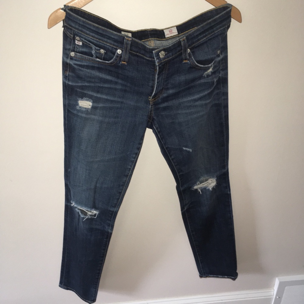 AG the stilt dark distressed skinny jean 29/8 EUC